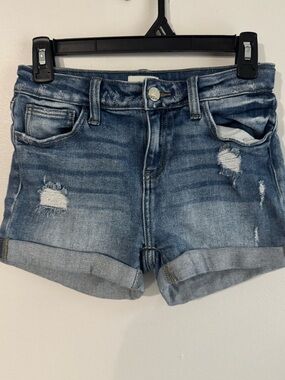 BKE Girls Light Blue Distressed Denim Rolled Cuff Shorts